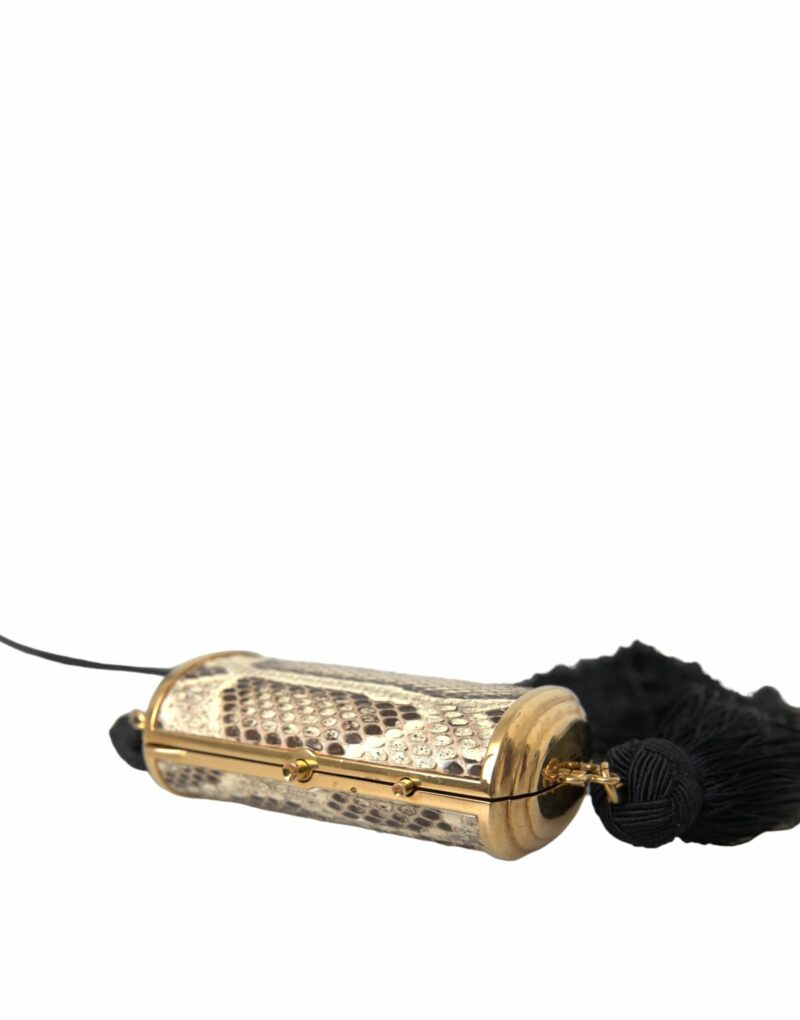 Dolce & Gabbana Beige Exotic Leather Mini Mirror Tassel Make Up Holder Bag - Image 5