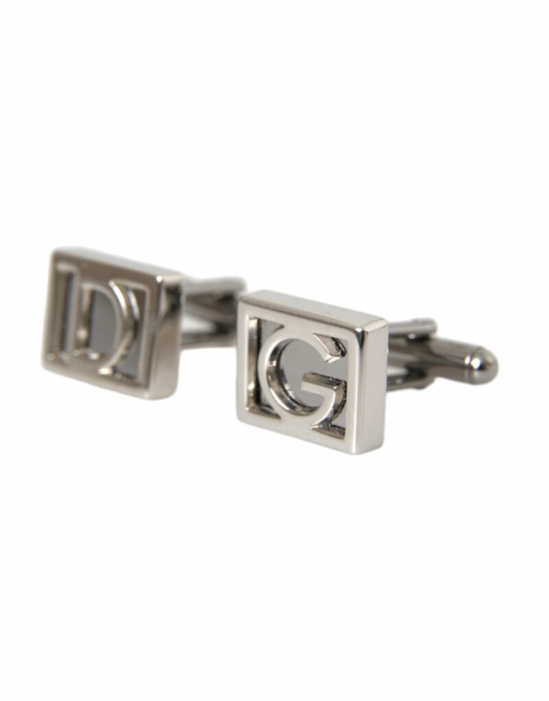 Dolce & Gabbana Silver Plated Metal Brass DG Logo Pin Cufflinks - Image 2