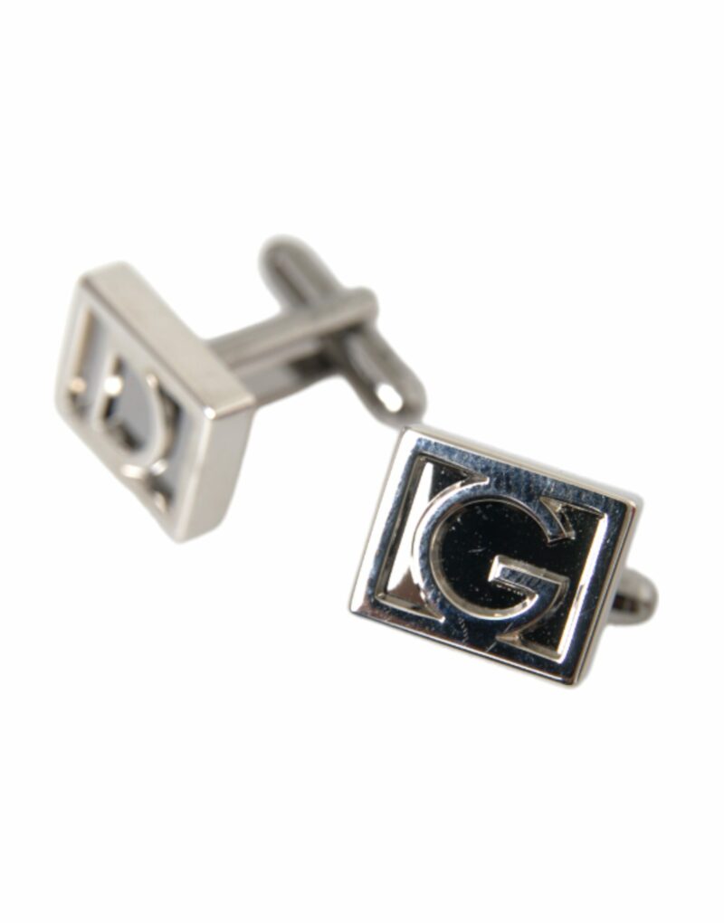 Dolce & Gabbana Silver Plated Metal Brass DG Logo Pin Cufflinks - Image 4