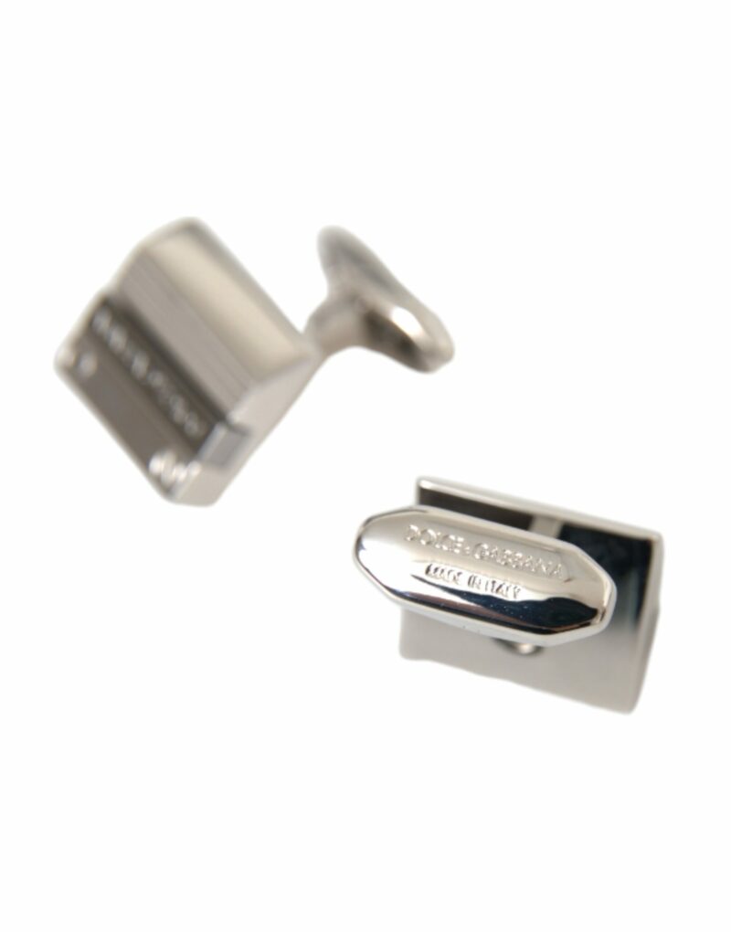 Dolce & Gabbana Silver Plated Metal Brass DG Logo Pin Cufflinks - Image 4