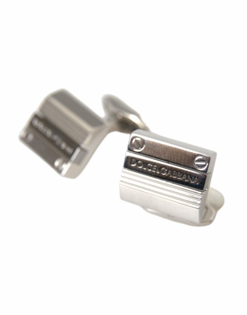 Dolce & Gabbana Silver Plated Metal Brass DG Logo Pin Cufflinks - Image 5