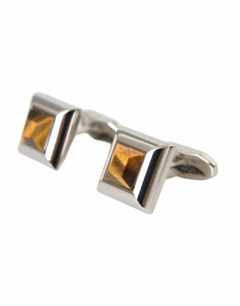 Dolce & Gabbana Silver Plated Brass Pin Crystal Cufflinks - Image 3