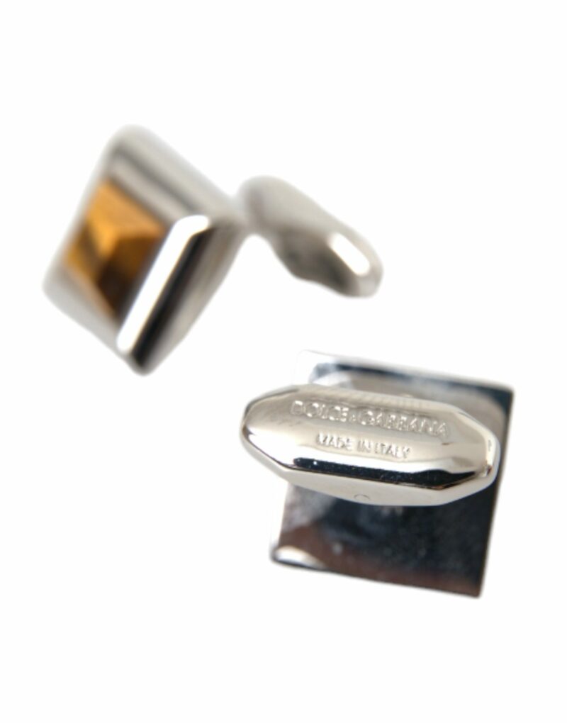 Dolce & Gabbana Silver Plated Brass Pin Crystal Cufflinks - Image 5