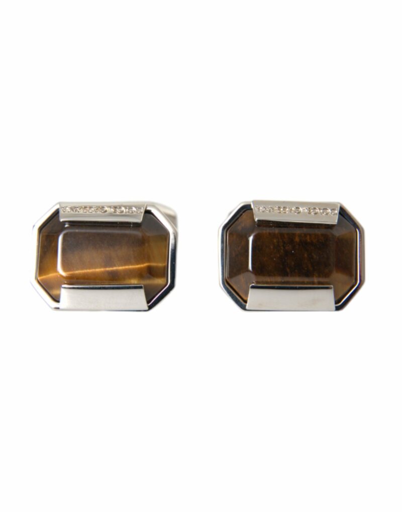 Dolce & Gabbana Silver Plated Brass Pin Crystal Cufflinks - Image 2