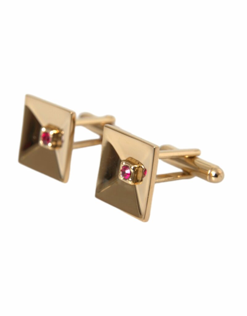 Dolce & Gabbana Gold Plated Brass Crystal Square Pin Cufflinks - Image 2