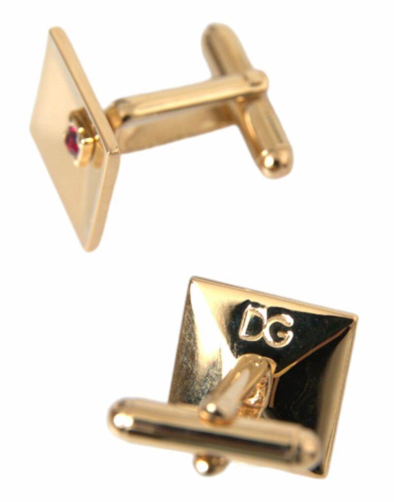 Dolce & Gabbana Gold Plated Brass Crystal Square Pin Cufflinks - Image 4