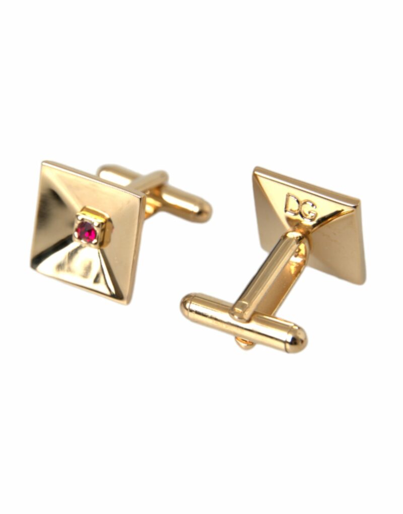 Dolce & Gabbana Gold Plated Brass Crystal Square Pin Cufflinks - Image 5
