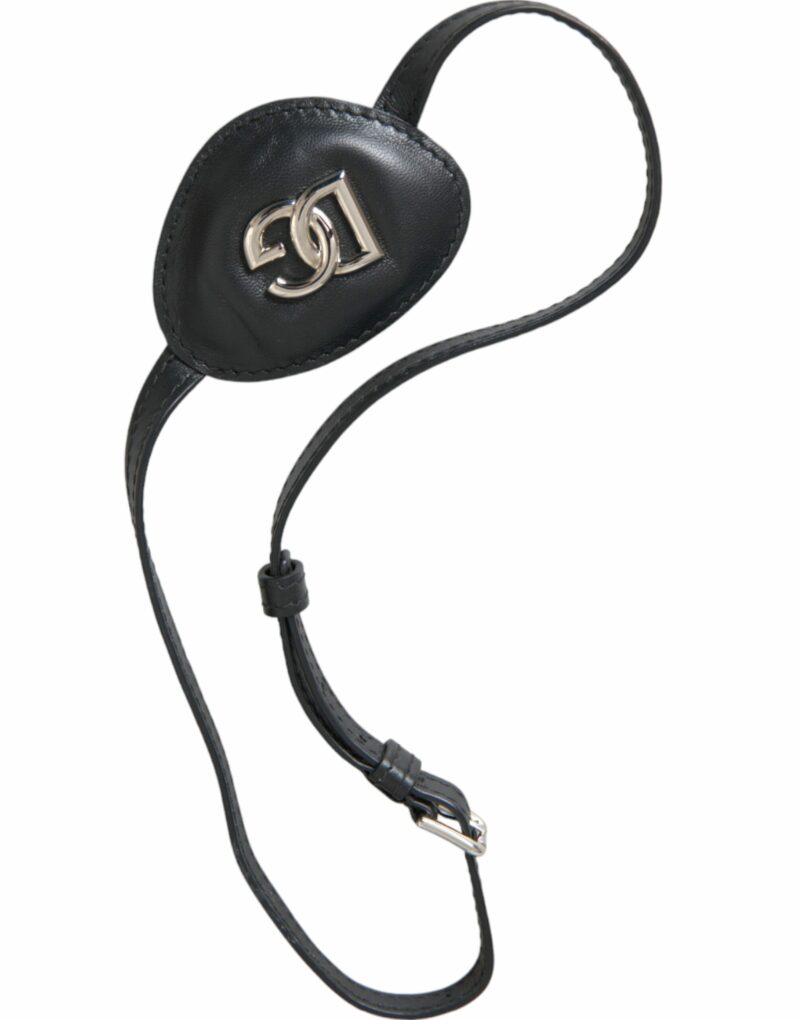 Dolce & Gabbana Black Calfskin Leather Metal DG Logo Eye Patch - Image 2