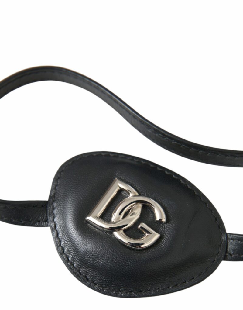 Dolce & Gabbana Black Calfskin Leather Metal DG Logo Eye Patch - Image 3
