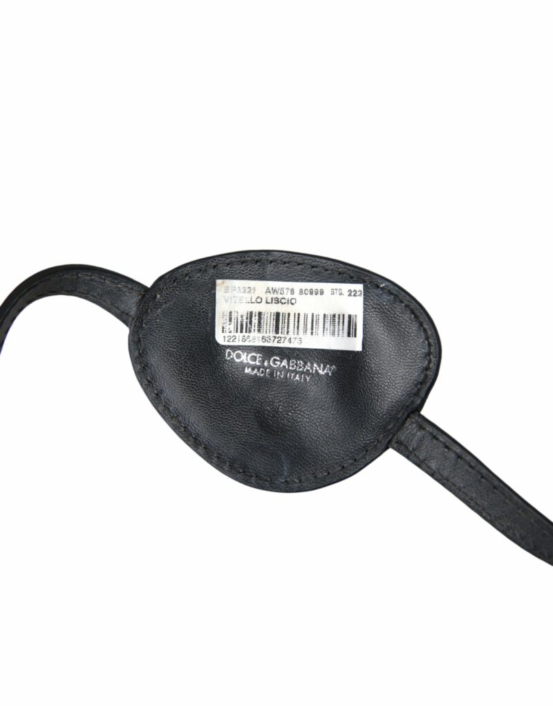 Dolce & Gabbana Black Calfskin Leather Metal DG Logo Eye Patch - Image 5