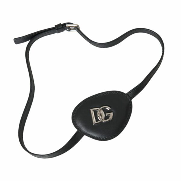 Dolce & Gabbana Black Calfskin Leather Metal DG Logo Eye Patch
