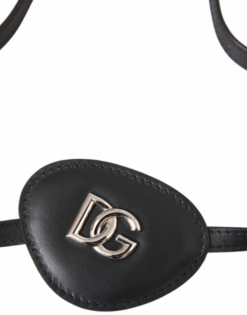 Dolce & Gabbana Black Calfskin Leather Metal DG Logo Eye Patch - Image 2