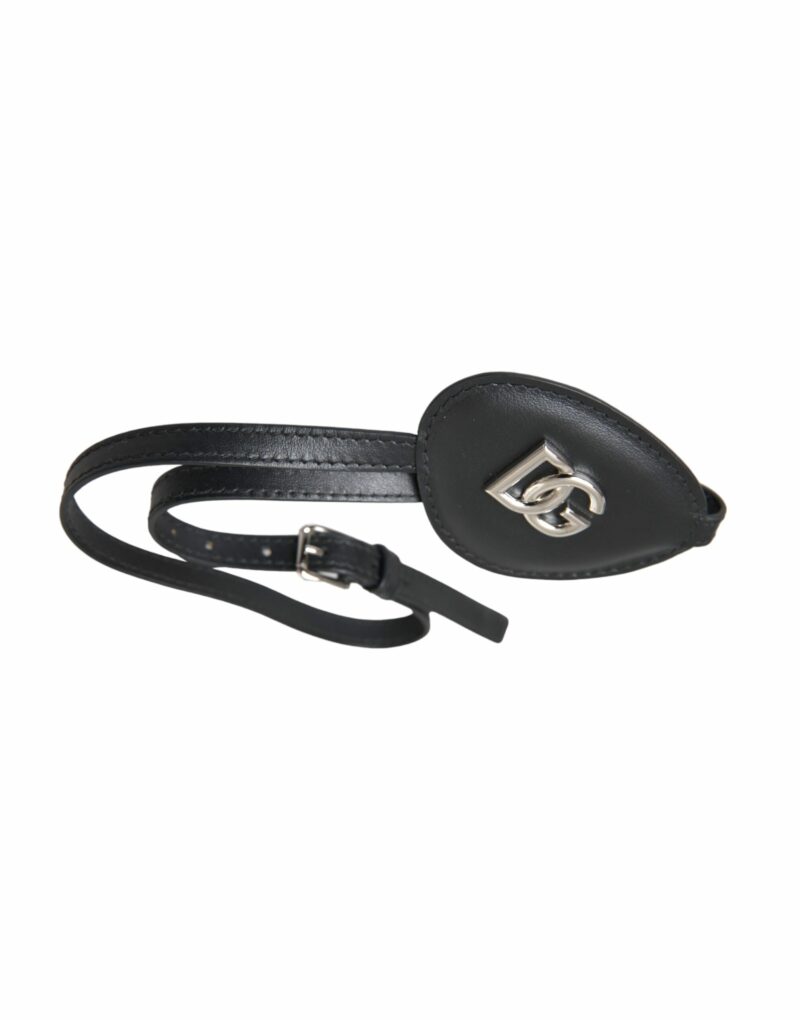 Dolce & Gabbana Black Calfskin Leather Metal DG Logo Eye Patch - Image 4