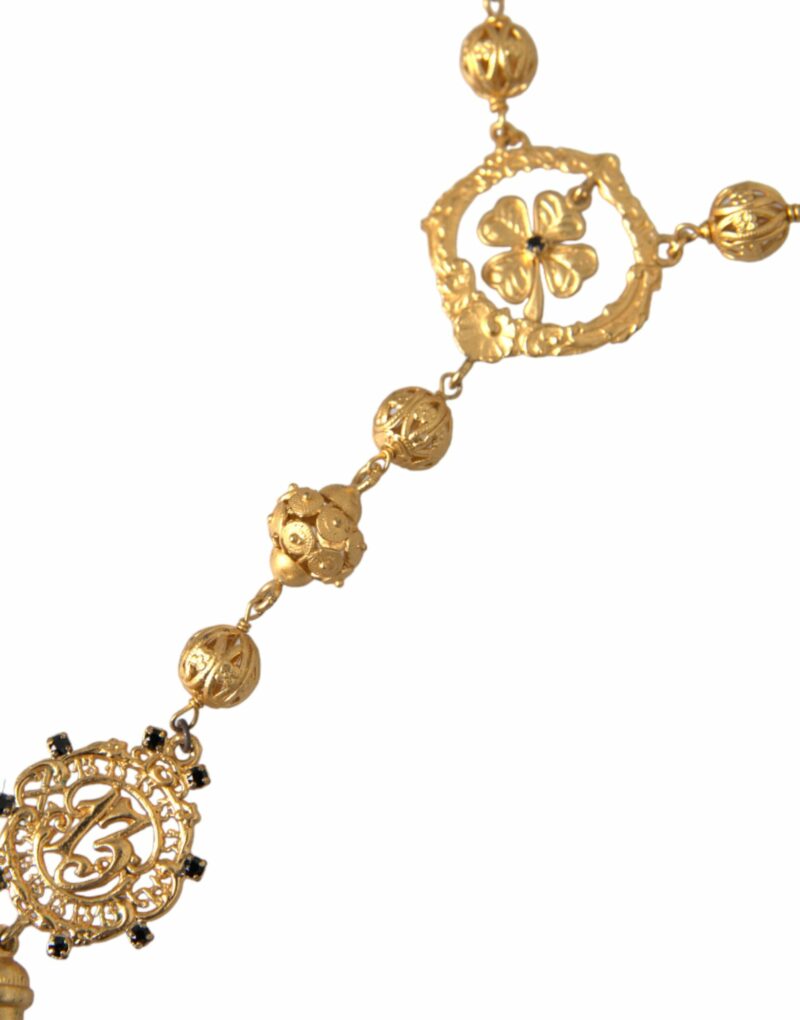 Dolce & Gabbana Gold Tone Chain Brass Beaded Statement Sicily Necklace - Image 3