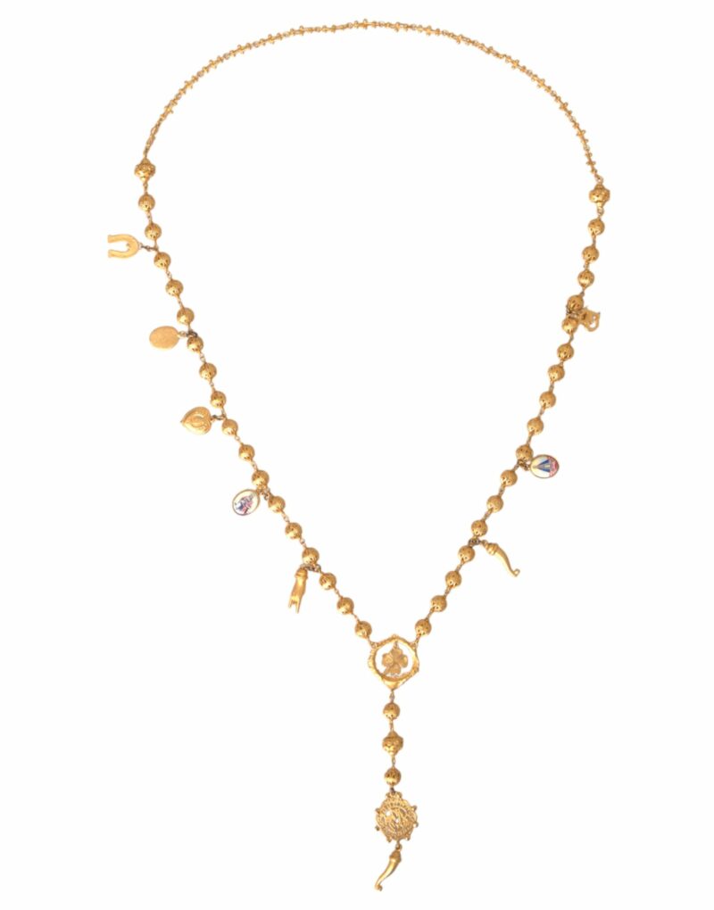 Dolce & Gabbana Gold Tone Chain Brass Beaded Statement Sicily Necklace - Image 2