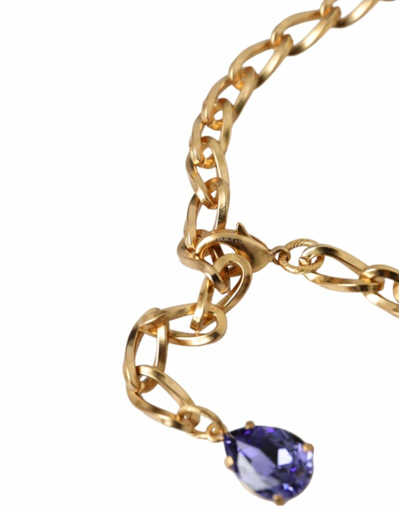 Dolce & Gabbana Gold Brass Crystal Purple Pink Pearl Pendants Necklace - Image 4