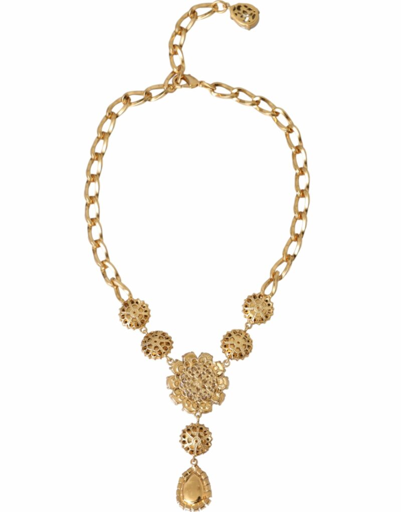 Dolce & Gabbana Gold Brass Crystal Purple Pink Pearl Pendants Necklace - Image 5