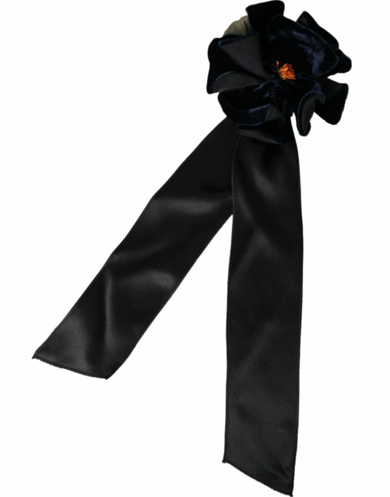 Dolce & Gabbana Black Silk Gold Brass Floral Hair Pin Brooch - Image 2