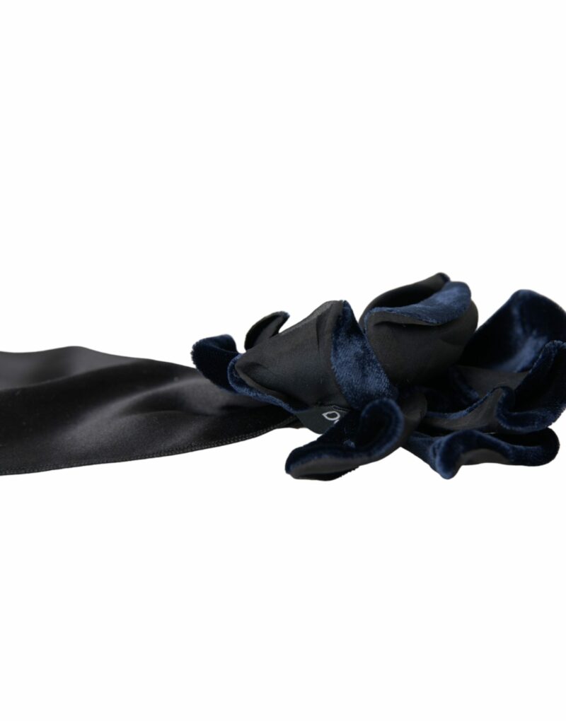Dolce & Gabbana Black Silk Gold Brass Floral Hair Pin Brooch - Image 6