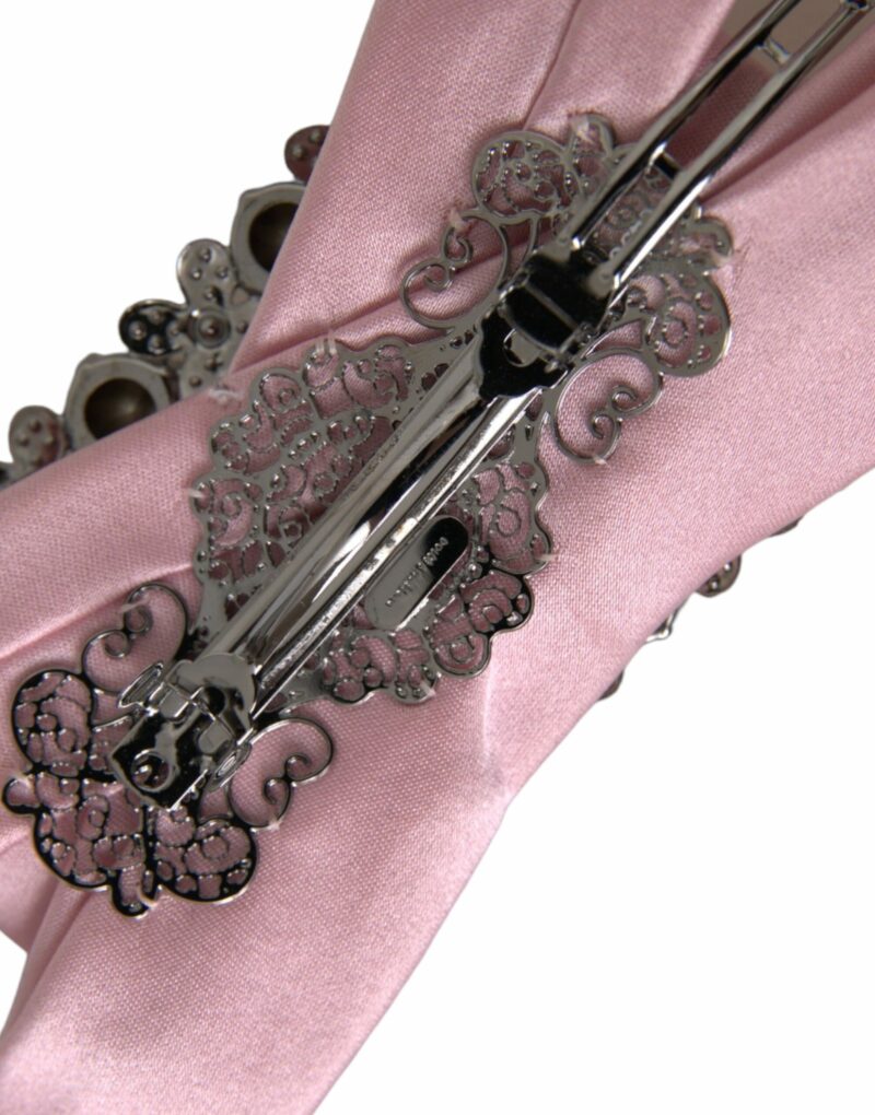 Dolce & Gabbana Pink Satin Crystal Jewelry Brooch Hair Pin - Image 4