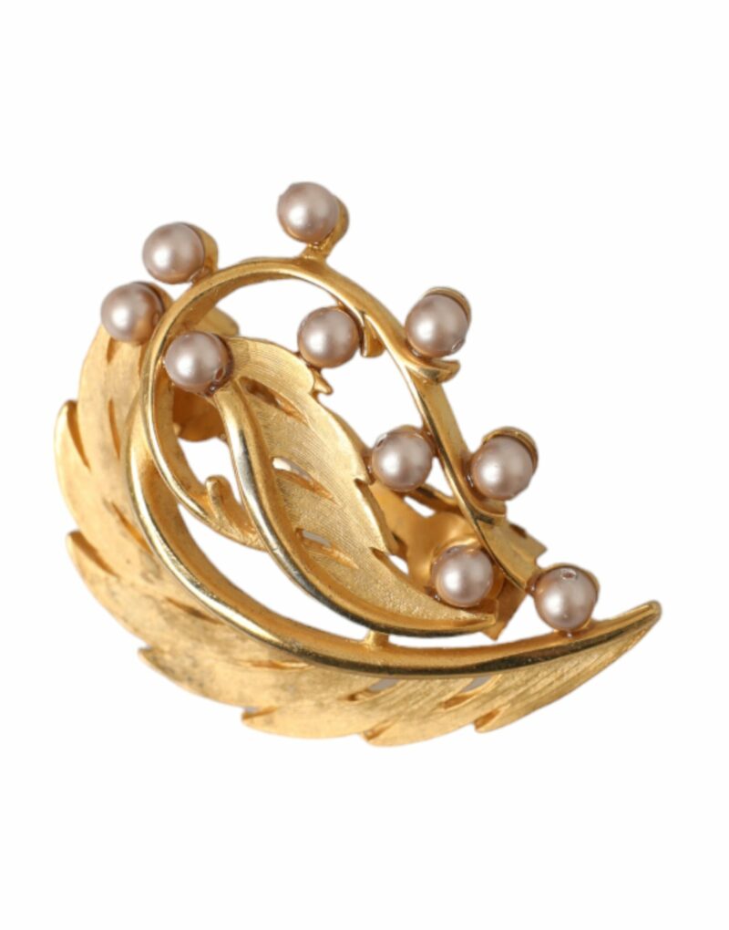 Dolce & Gabbana Gold Brass Leaf Embellished Jewelry Brooch Hair Pin - Image 2
