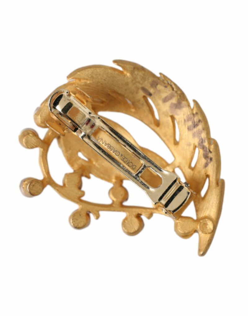 Dolce & Gabbana Gold Brass Leaf Embellished Jewelry Brooch Hair Pin - Image 3