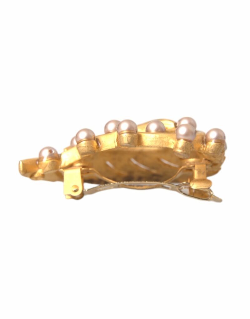 Dolce & Gabbana Gold Brass Leaf Embellished Jewelry Brooch Hair Pin - Image 5