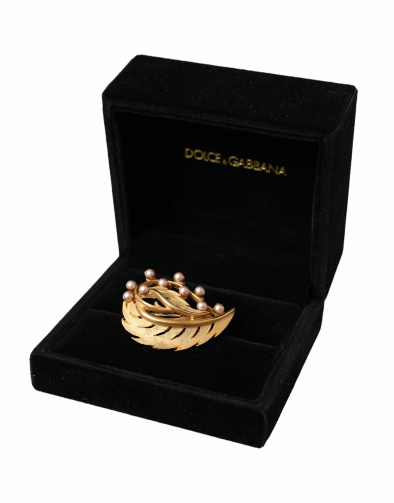 Dolce & Gabbana Gold Brass Leaf Embellished Jewelry Brooch Hair Pin - Image 6