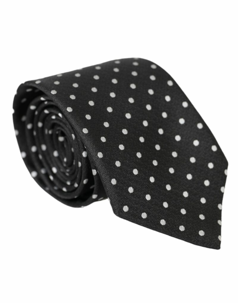 Dolce & Gabbana Black White Polka Dots 100% Silk Necktie Face Mask - Image 3