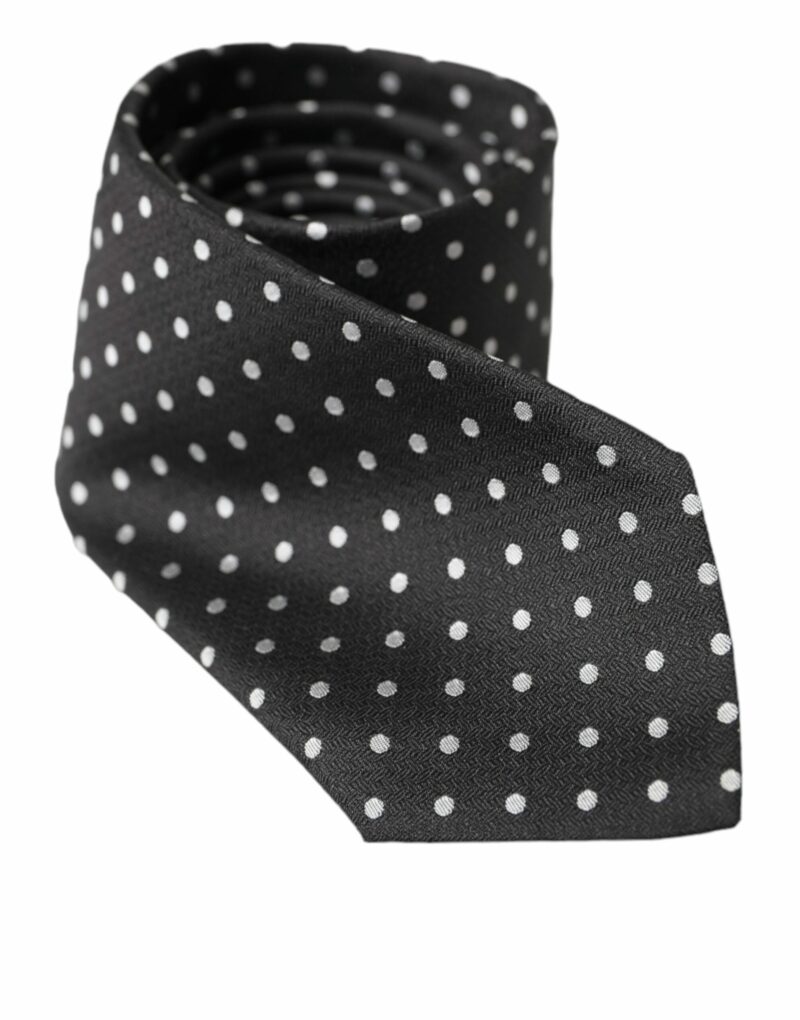Dolce & Gabbana Black White Polka Dots 100% Silk Necktie Face Mask - Image 4
