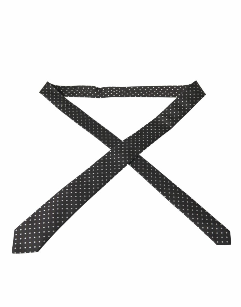 Dolce & Gabbana Black White Polka Dots 100% Silk Necktie Face Mask - Image 5