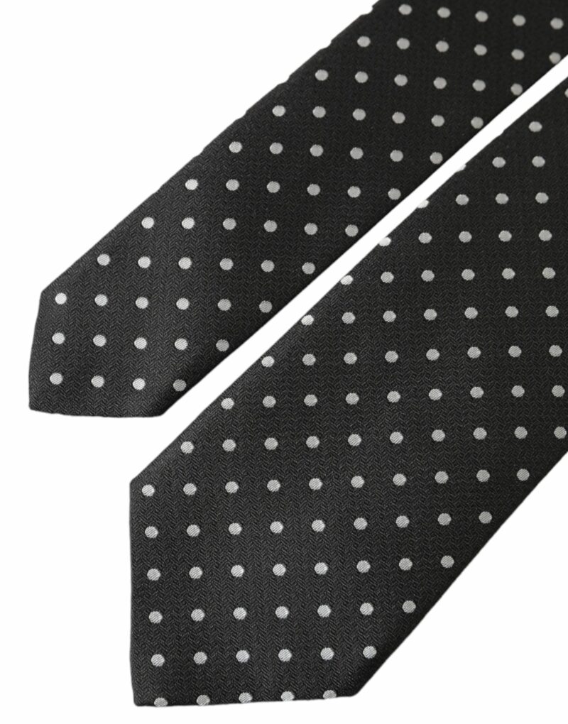 Dolce & Gabbana Black White Polka Dots 100% Silk Necktie Face Mask - Image 6