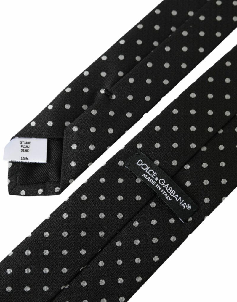 Dolce & Gabbana Black White Polka Dots 100% Silk Necktie Face Mask - Image 7