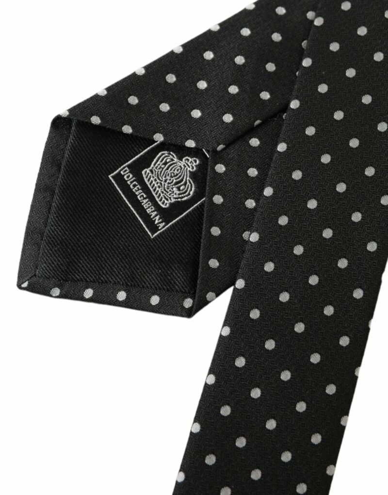 Dolce & Gabbana Black White Polka Dots 100% Silk Necktie Face Mask - Image 8