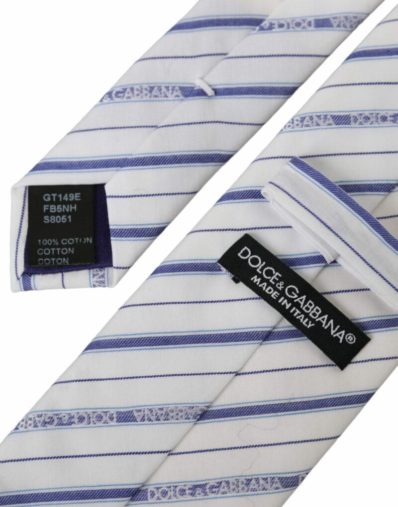 Dolce & Gabbana White Blue Stripes Silk Adjustable Tie - Image 5