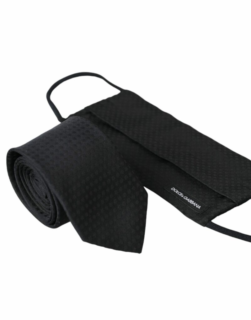 Dolce & Gabbana Black 100% Silk Adjustable Necktie Face Mask - Image 2