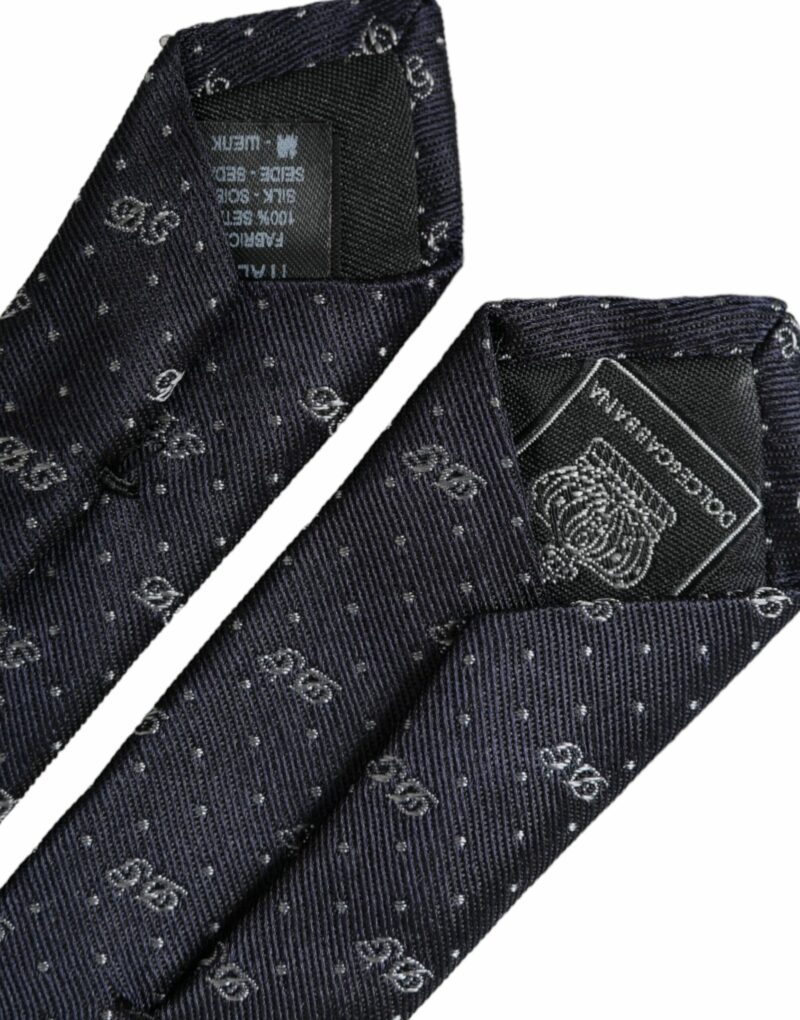 Dolce & Gabbana Blue DG Logo 100% Silk Adjustable Tie - Image 3