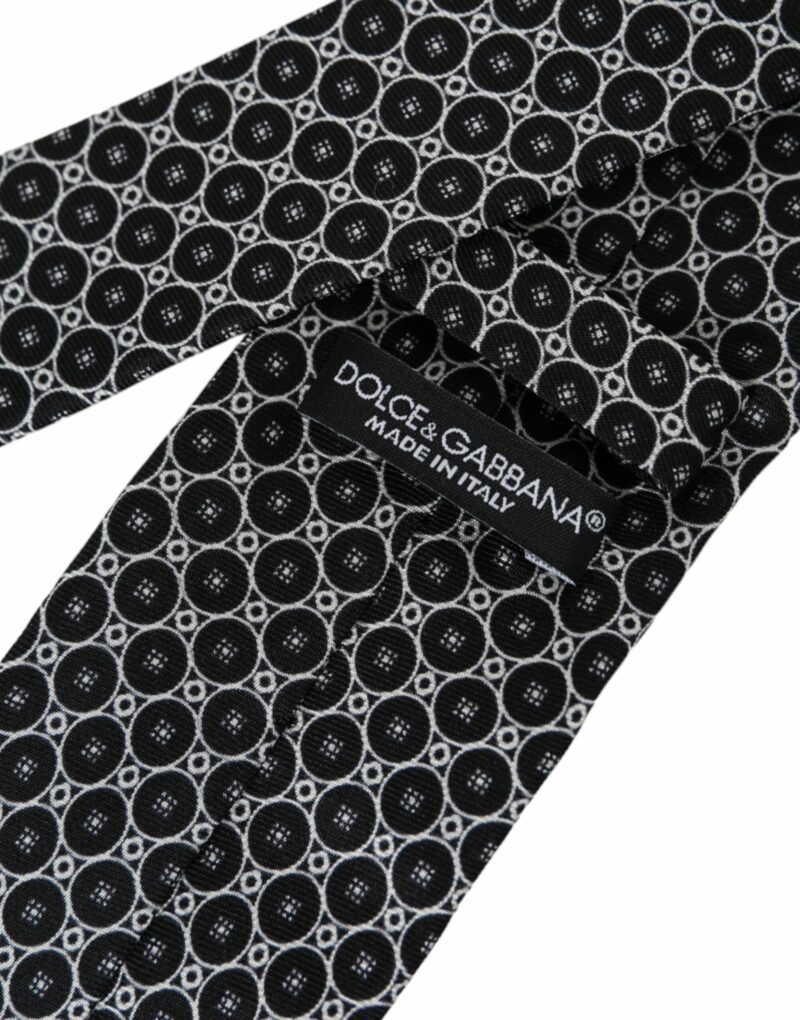 Dolce & Gabbana Black White Patterned Silk Adjustable Men Tie - Image 3