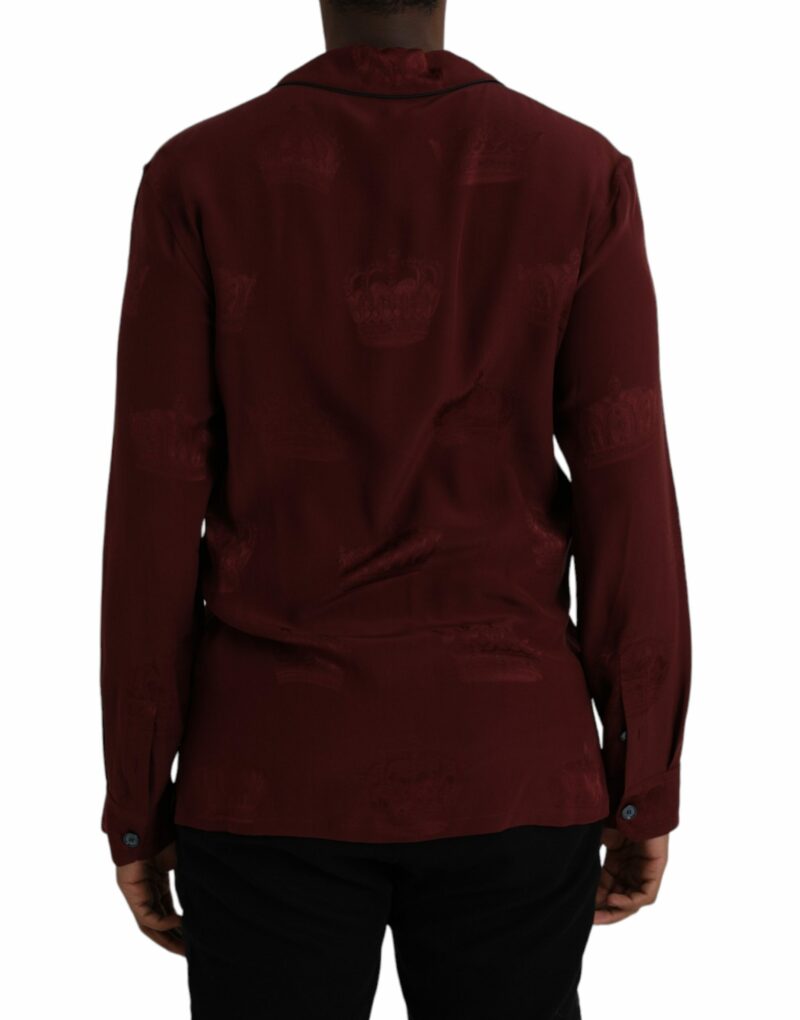 Dolce & Gabbana Maroon Crown Jacquard Silk Long Sleeve Shirt - Image 3