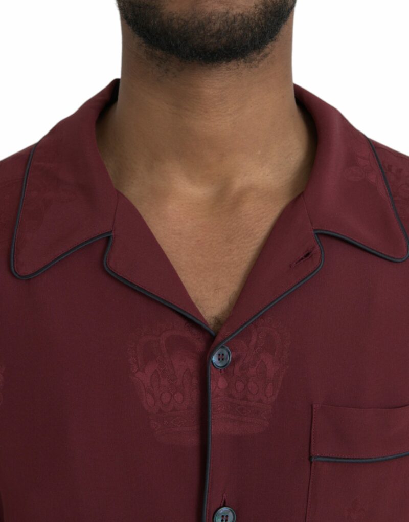 Dolce & Gabbana Maroon Crown Jacquard Silk Long Sleeve Shirt - Image 4
