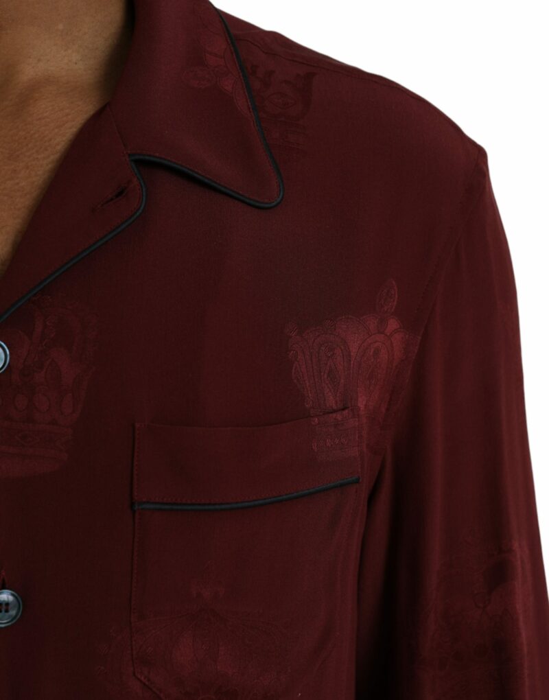 Dolce & Gabbana Maroon Crown Jacquard Silk Long Sleeve Shirt - Image 5