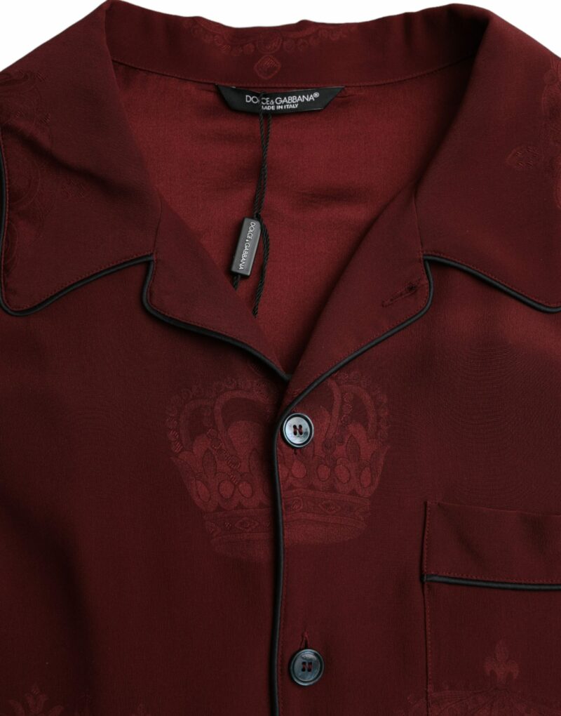 Dolce & Gabbana Maroon Crown Jacquard Silk Long Sleeve Shirt - Image 6
