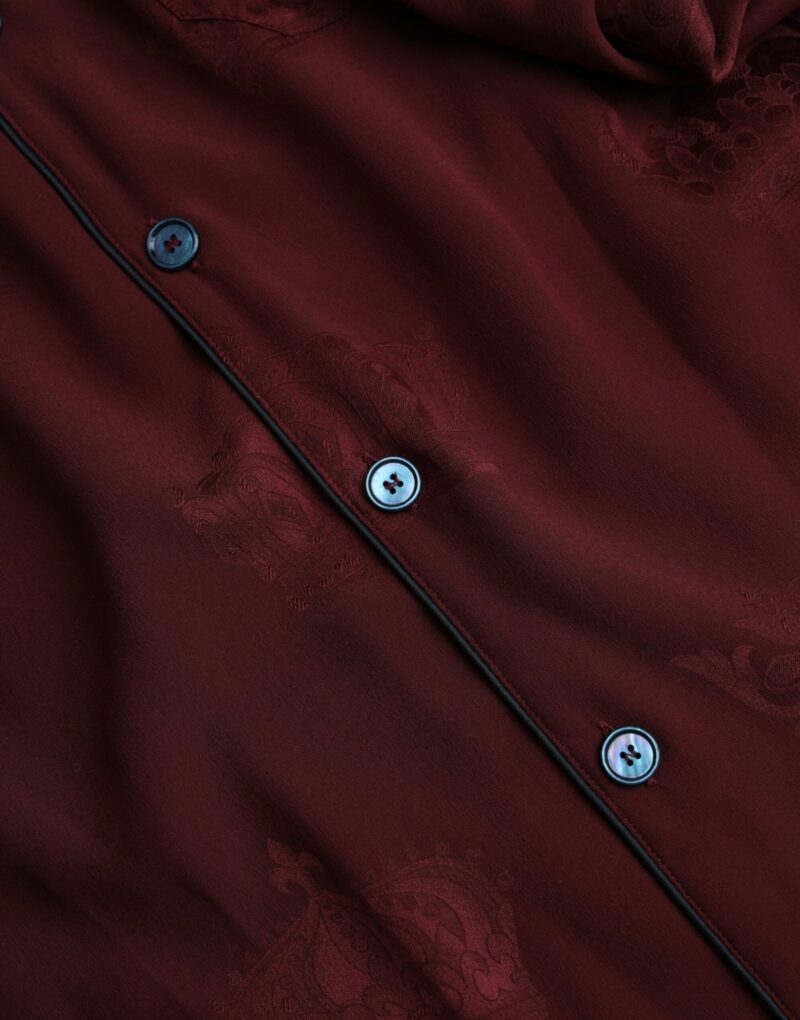 Dolce & Gabbana Maroon Crown Jacquard Silk Long Sleeve Shirt - Image 7