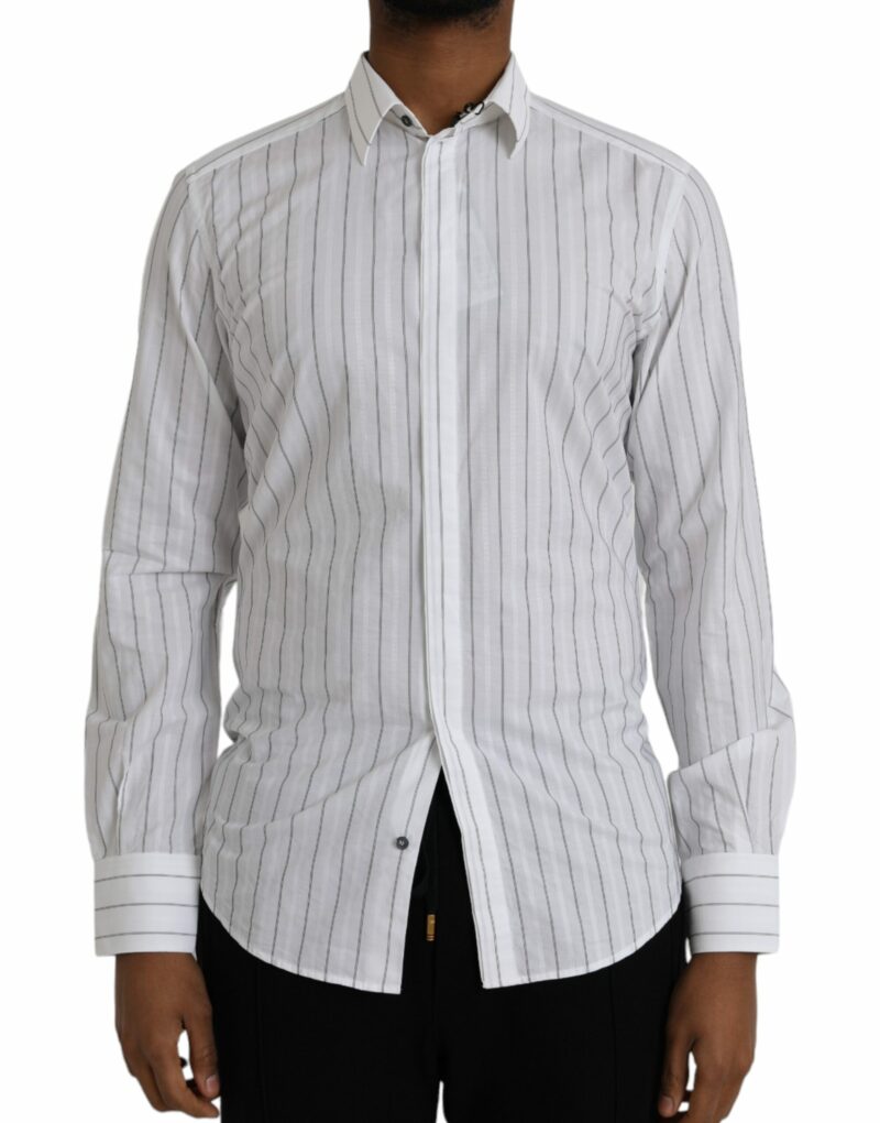 Dolce & Gabbana Black White Striped Formal Dress GOLD Shirt - Image 2