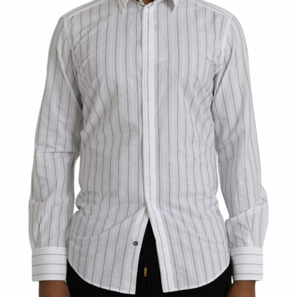 Dolce & Gabbana Black White Striped Formal Dress GOLD Shirt