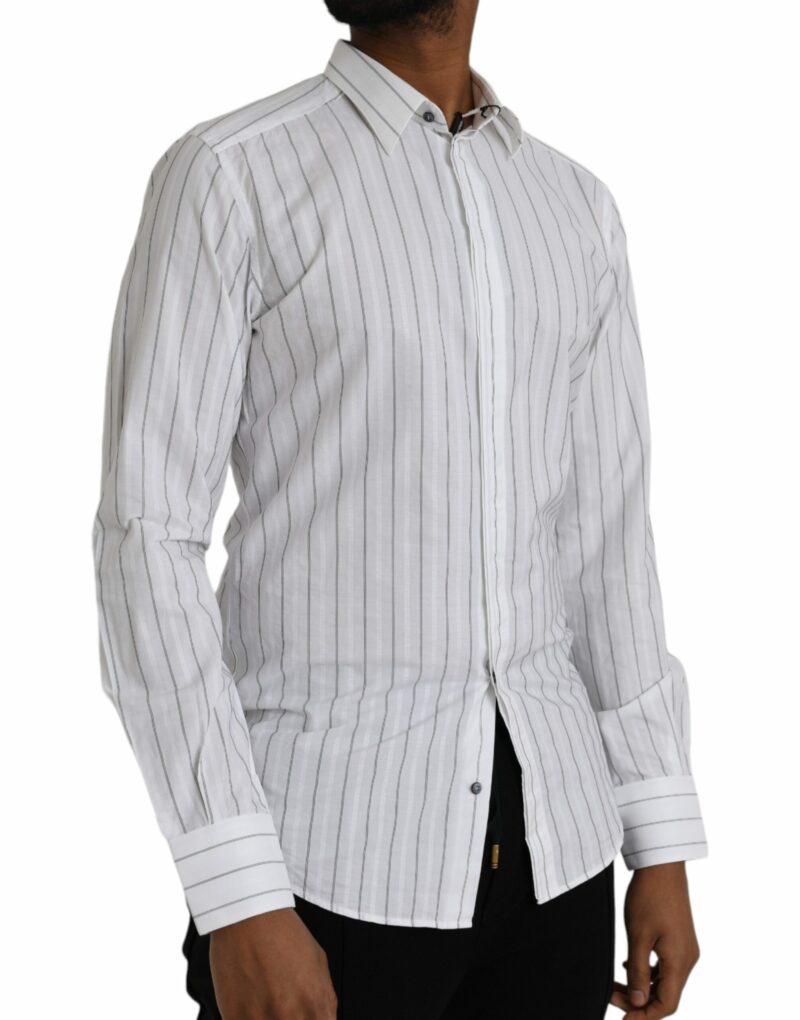 Dolce & Gabbana Black White Striped Formal Dress GOLD Shirt - Image 3