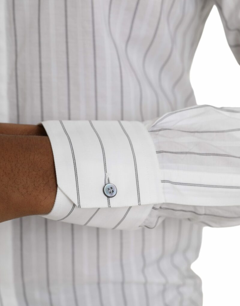 Dolce & Gabbana Black White Striped Formal Dress GOLD Shirt - Image 6