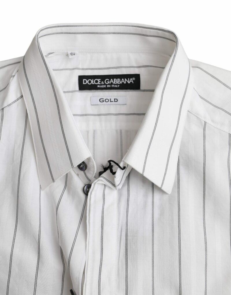 Dolce & Gabbana Black White Striped Formal Dress GOLD Shirt - Image 7