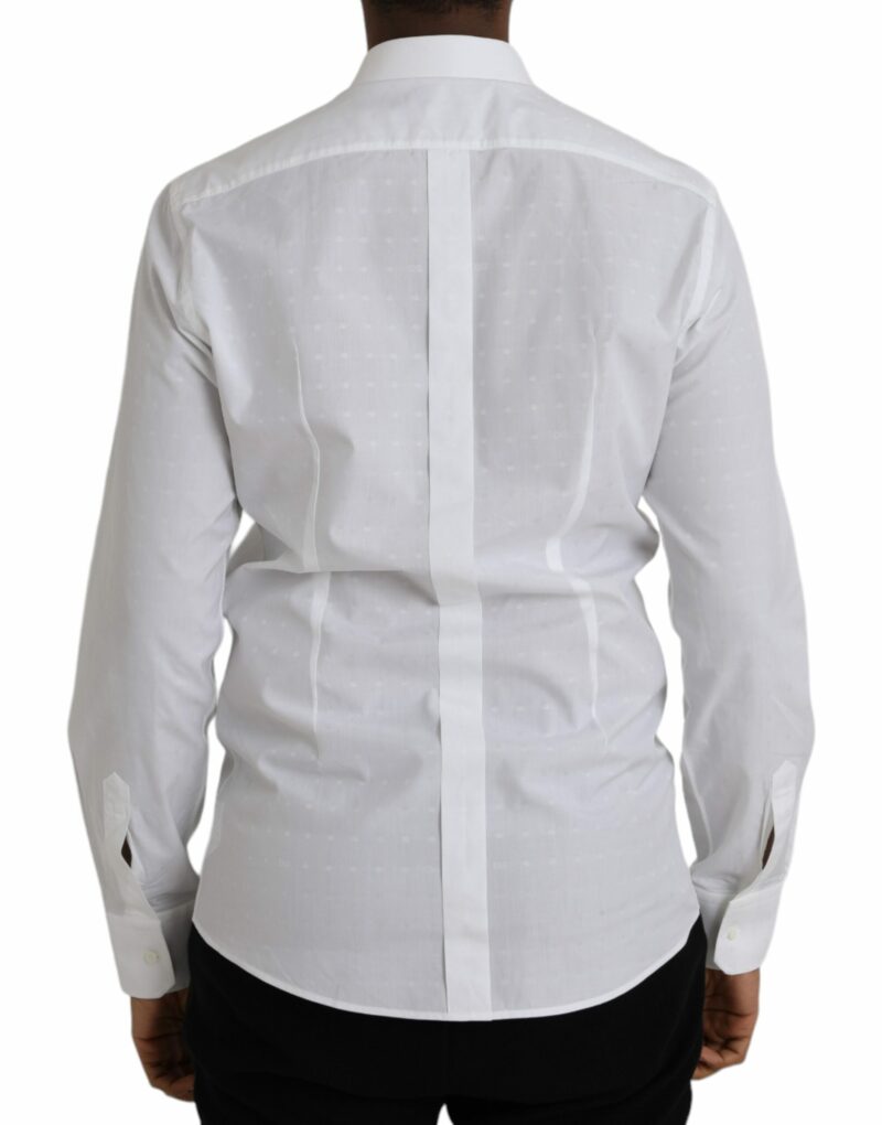 Dolce & Gabbana White Logo Cotton Men Dress GOLD Shirt - Image 3