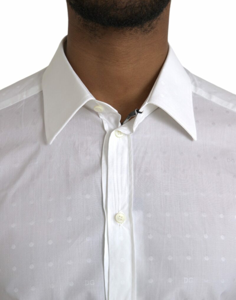 Dolce & Gabbana White Logo Cotton Men Dress GOLD Shirt - Image 4